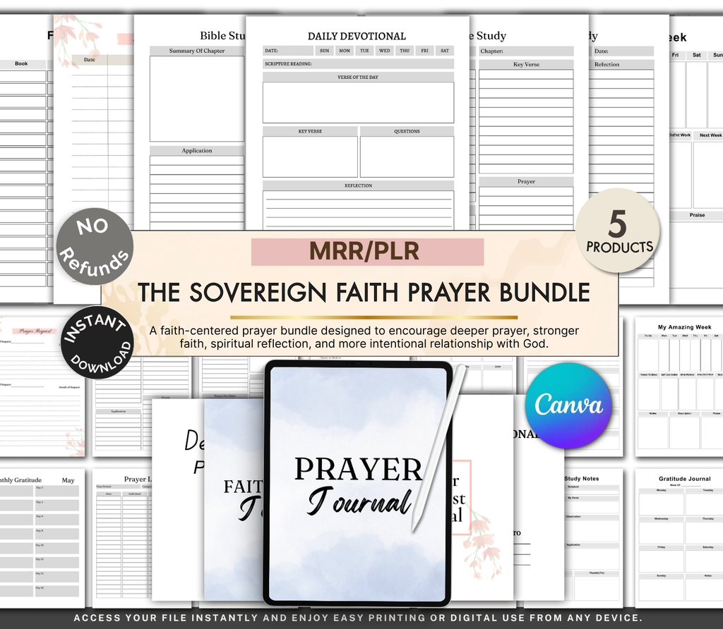 Sovereign Faith & Prayer Journal Bundle | Daily Devotional & Prayer Request Planner (Canva Template & Printable PDF)