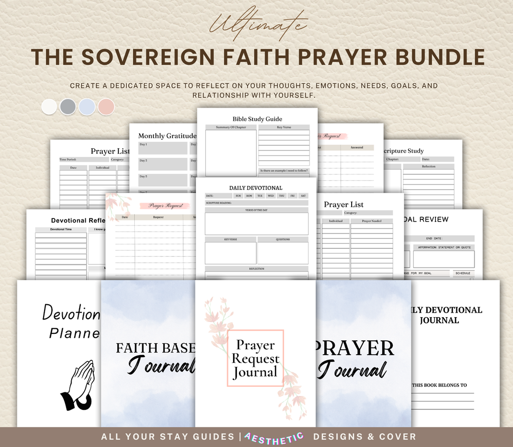 Sovereign Faith & Prayer Journal Bundle | Daily Devotional & Prayer Request Planner (Canva Template & Printable PDF)