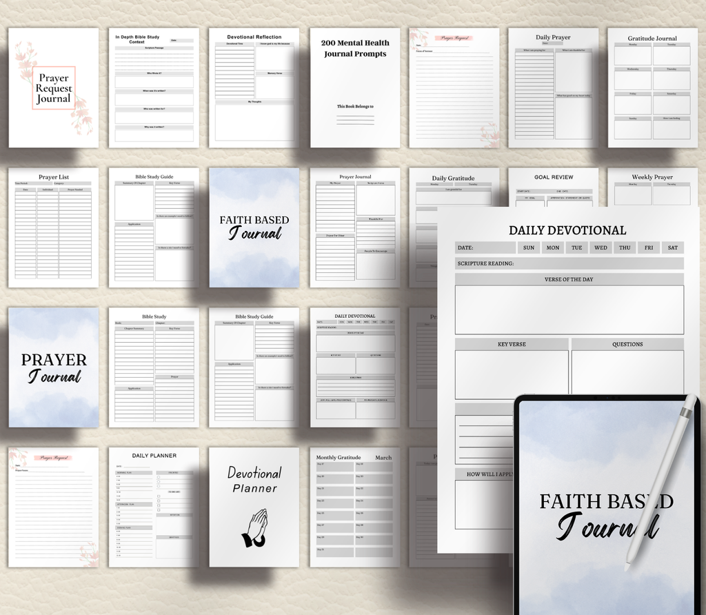 Sovereign Faith & Prayer Journal Bundle | Daily Devotional & Prayer Request Planner (Canva Template & Printable PDF)