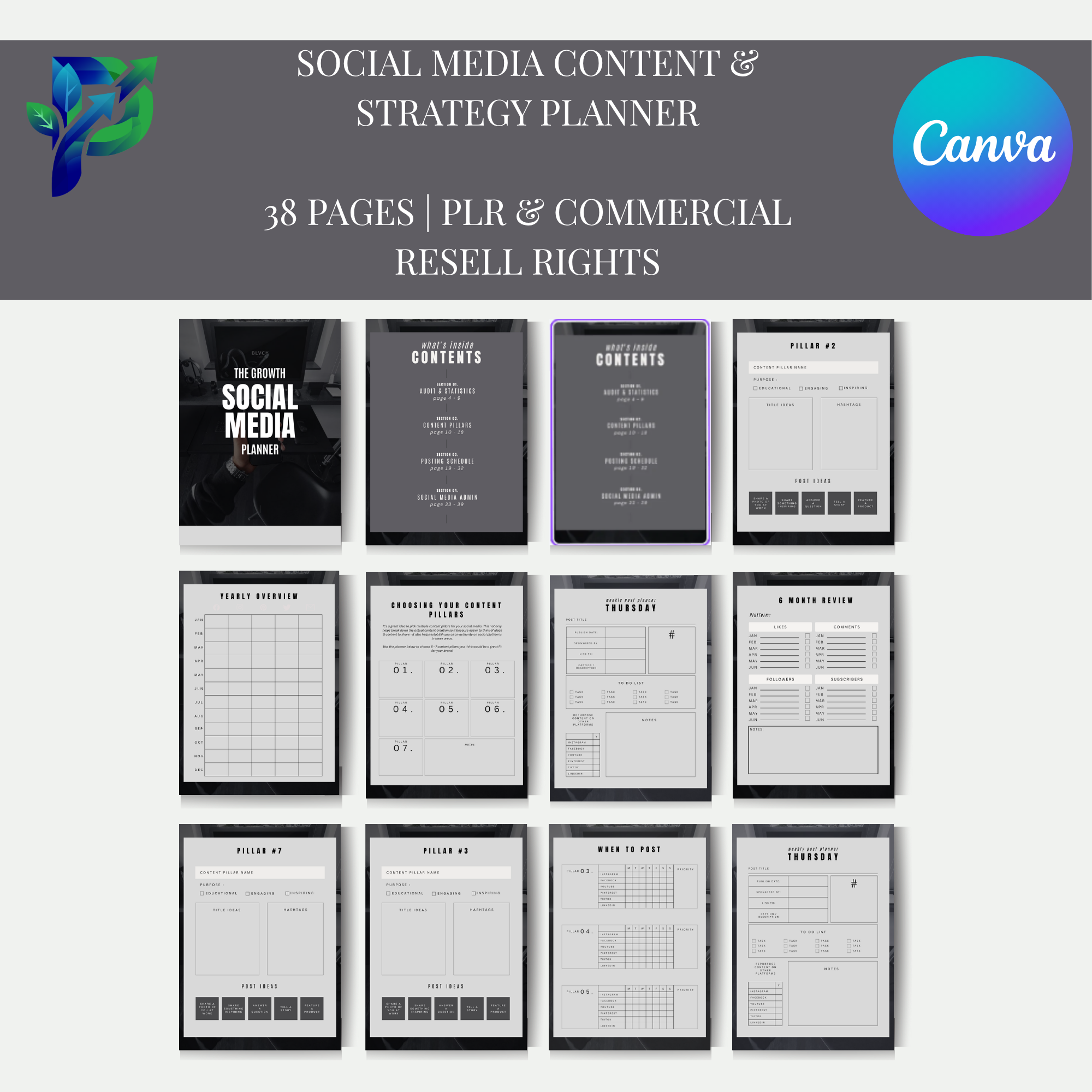 Faceless Social Media Planner & Canva Bundle | 106-Page Content Creator Kit | Instagram & TikTok Marketing Templates | Digital Download