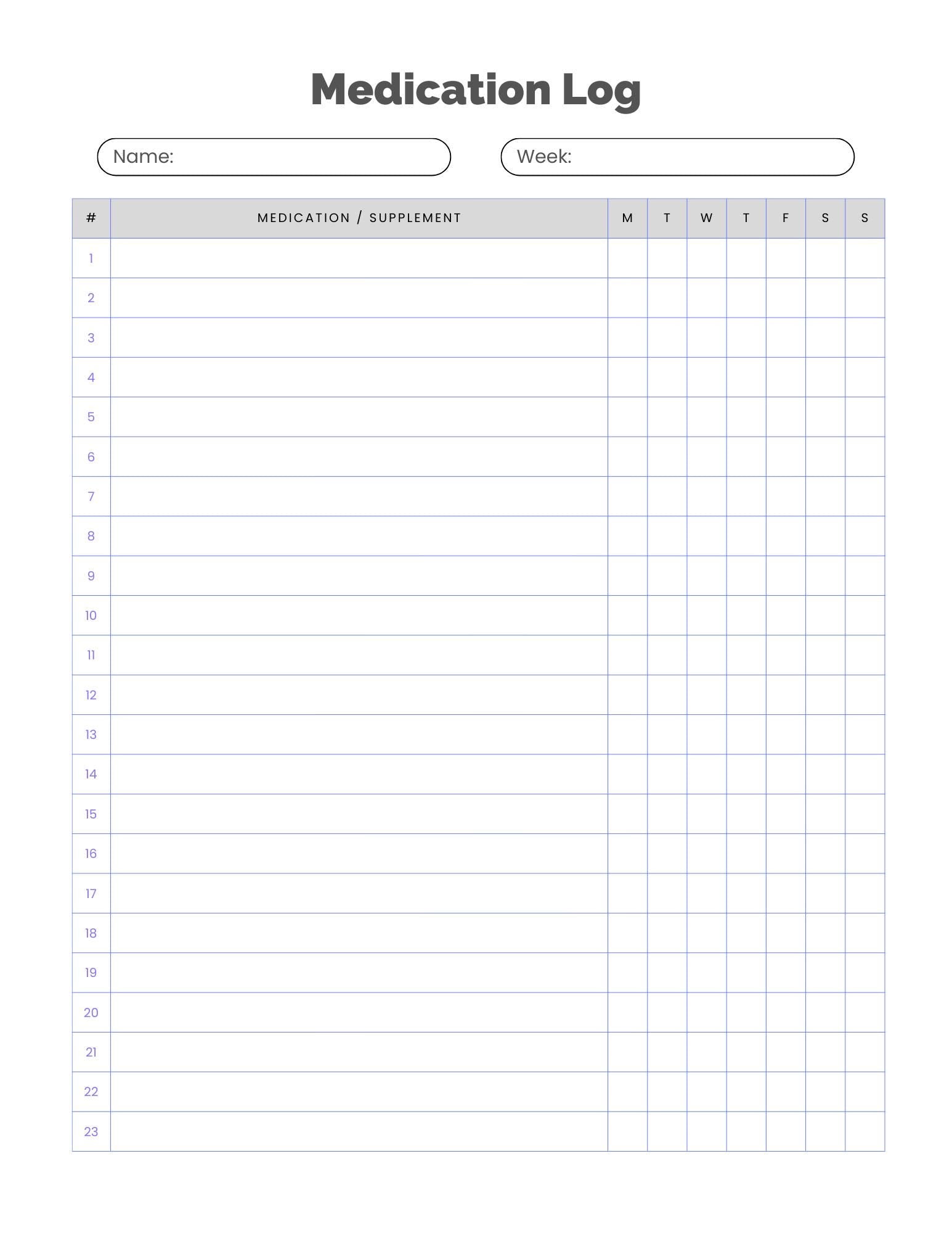 Medication Log for Daily Health Tracking, Prescription Management