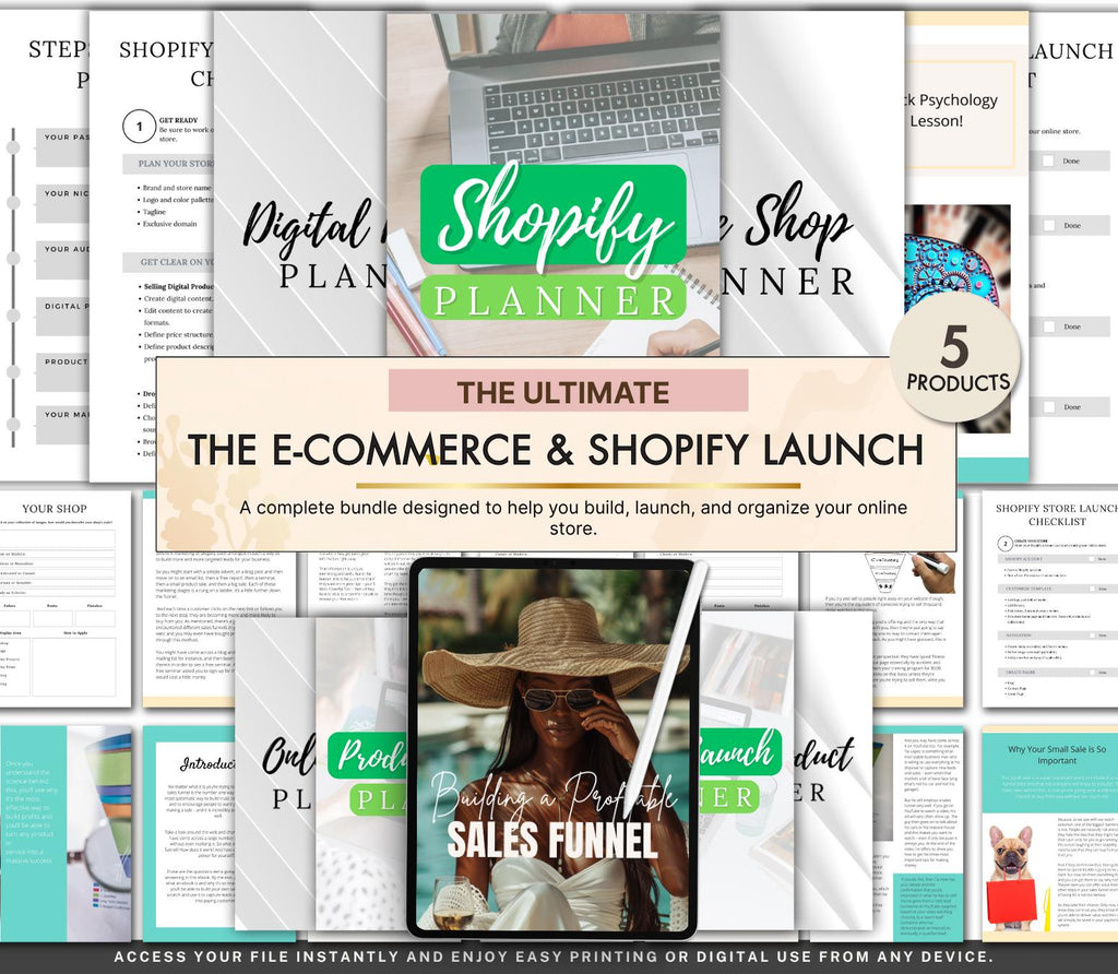 E-Commerce and Shopify Launch Bundle, Online Business Planner, Shopify Planner, Product Launch Planner, Digital Product Planner