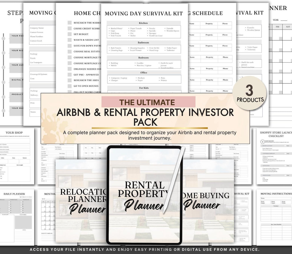 Real Estate Investor Pack, Airbnb Rental Property, Home Buying Relocation Planner