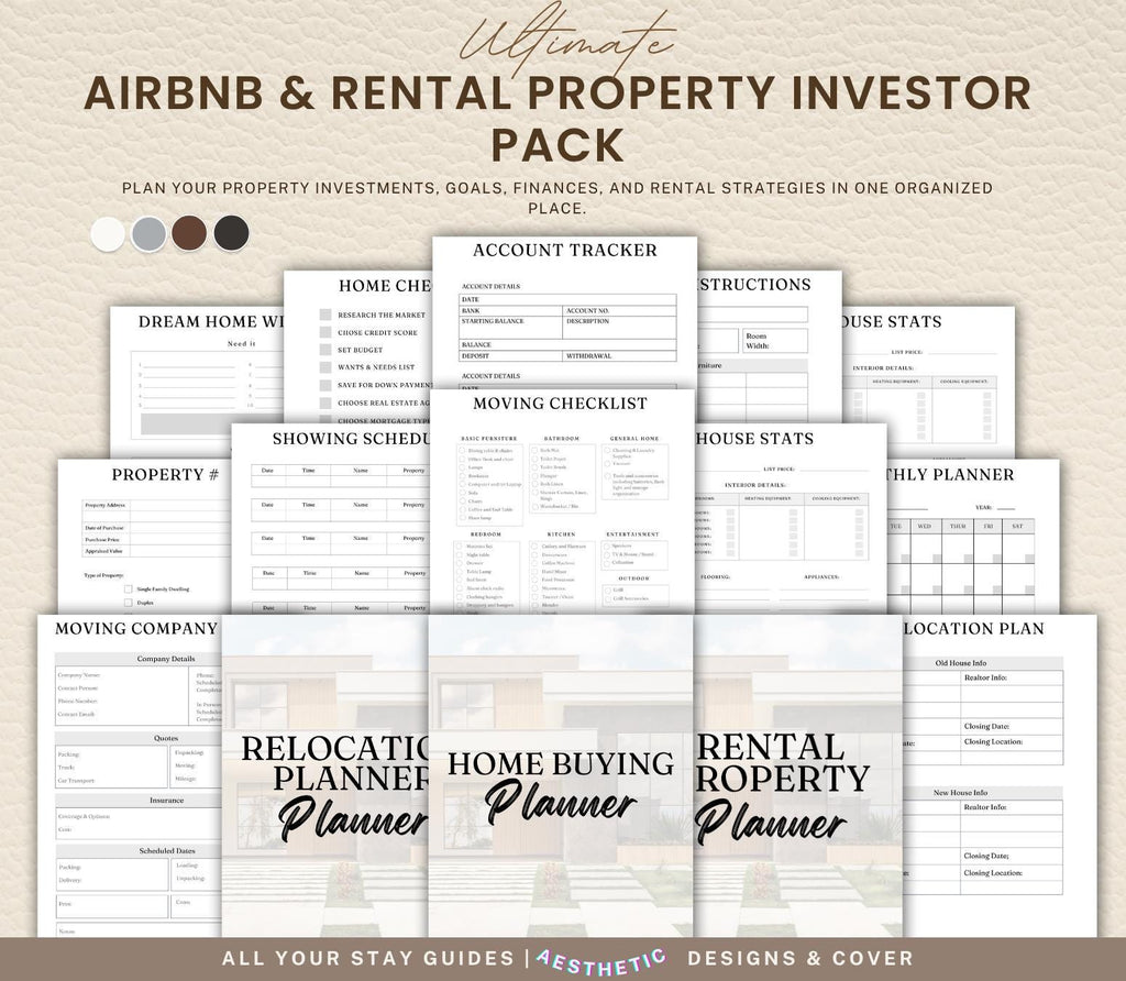 Real Estate Investor Pack, Airbnb Rental Property, Home Buying Relocation Planner
